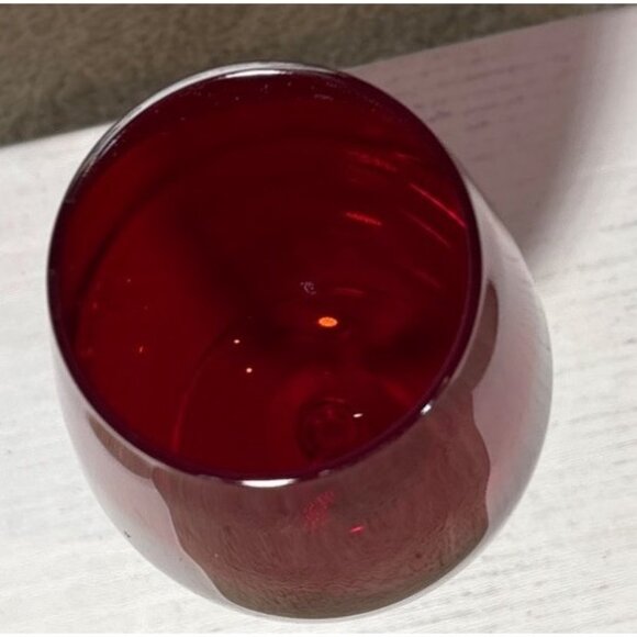 Ruby Red Wine Glass 7" Tall Clear Glass Stem Elegant Design - Picture 3 of 6